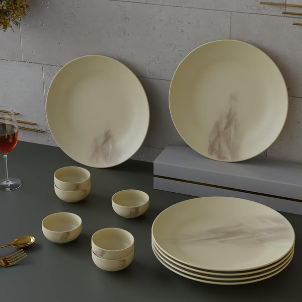 Ivory Italian Ceramic Dinner Set 12 Piece for Family of 6